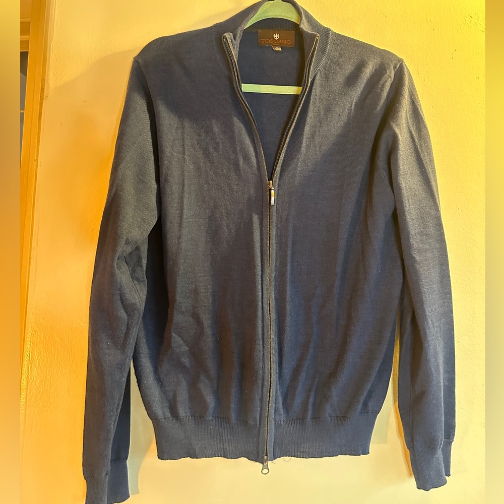 Men's Blue Full-Zip wool Sweater